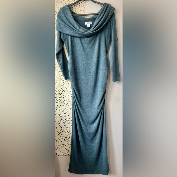 Motherhood Dresses & Skirts - Motherhood Heathered Blue Cowl Neck Long Sleeve Dress size Large
